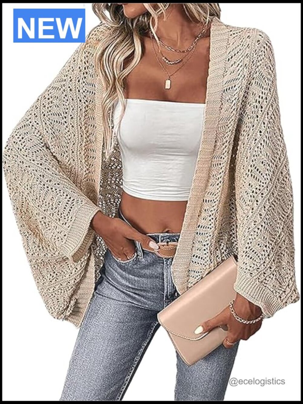 Lightweight Crochet Knit Cardigan Dolman Sleeve Long Loose Beach Cover Up